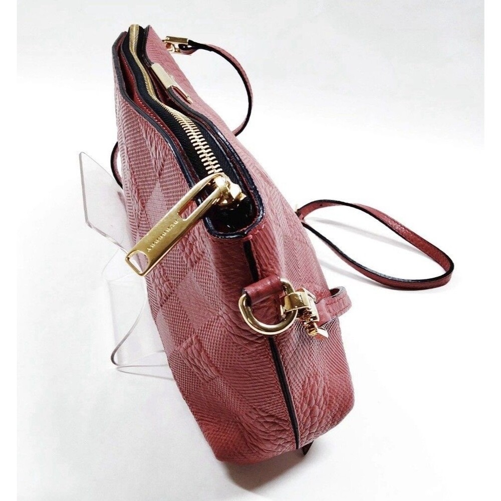 BURBERRY Crossbody Bag Pink Embossed Leather Good Used Condition - Picture 3 of 14
